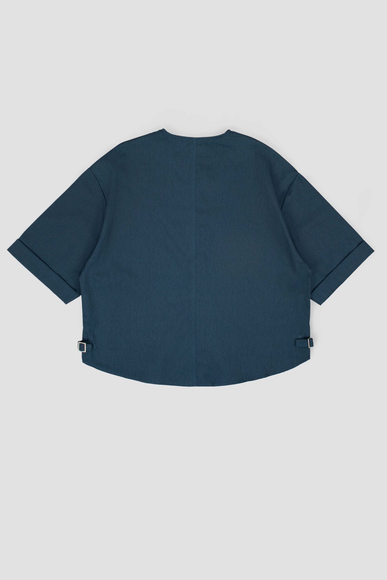 Gender Neutral Collarless Half-Zipper Shirt (Blue)