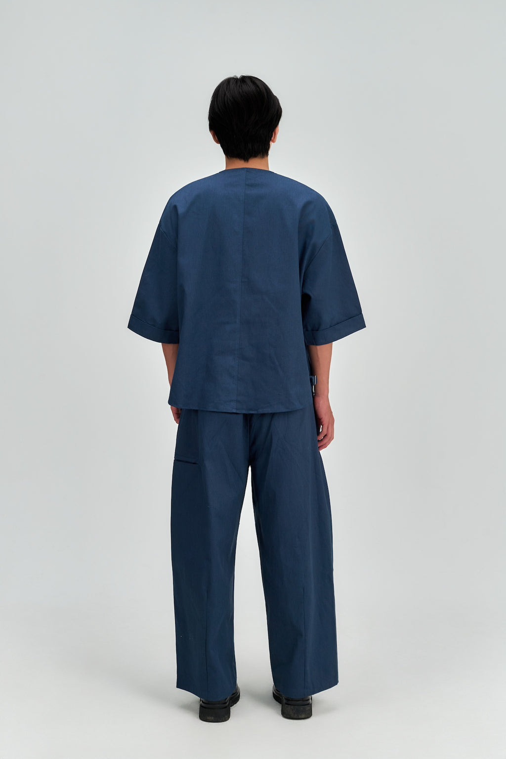 Gender Neutral Double Belted Long Trousers (Blue)