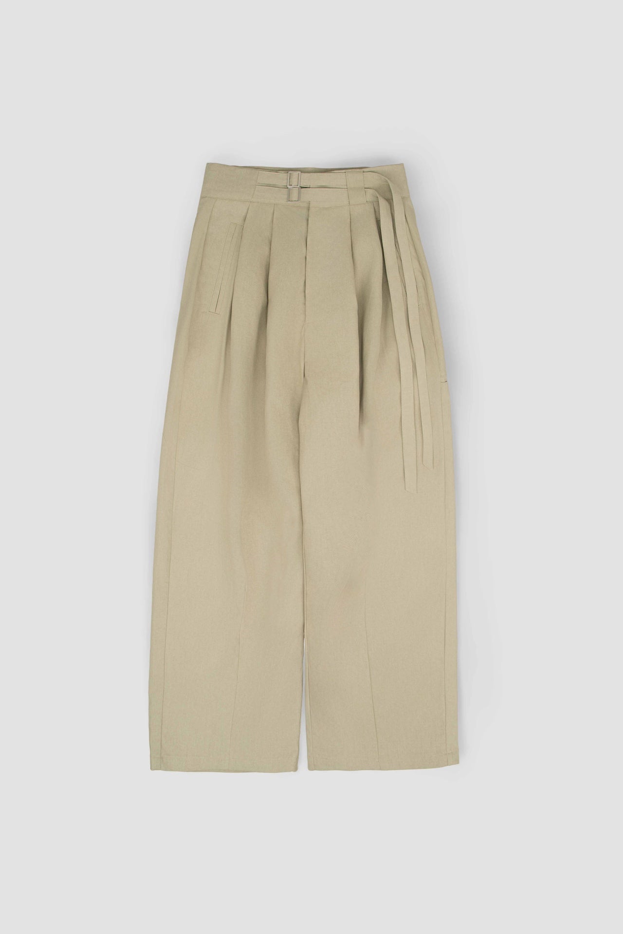 Gender Neutral Double Belted Long Trousers (Beige)