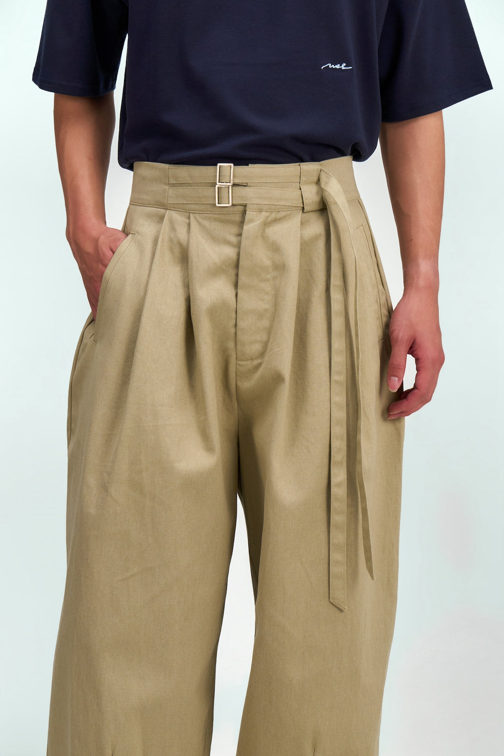 Gender Neutral Double Belted Long Trousers (Beige)