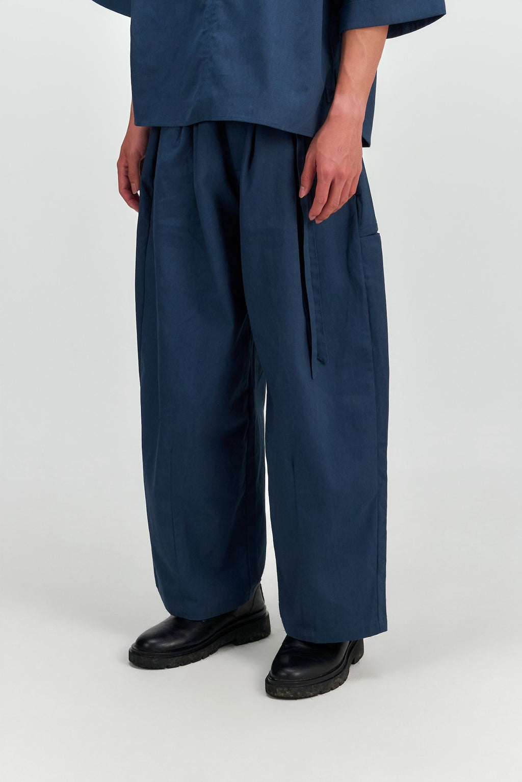 Gender Neutral Double Belted Long Trousers (Blue)