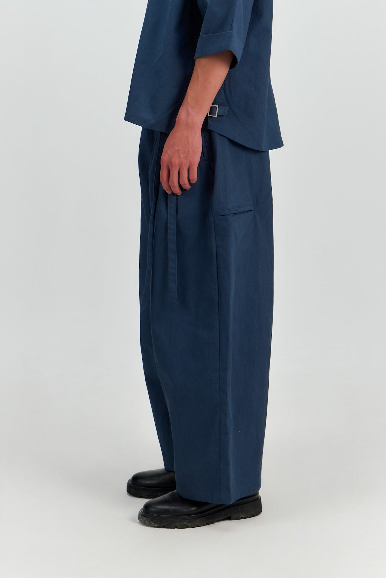 Gender Neutral Double Belted Long Trousers (Blue)