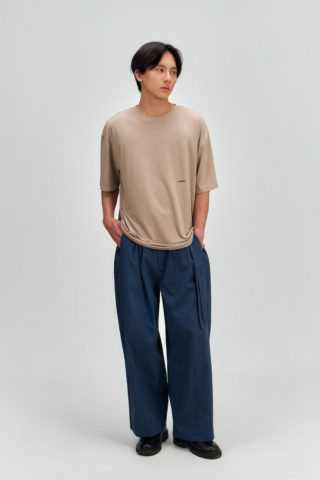 Gender Neutral Double Belted Long Trousers (Blue)
