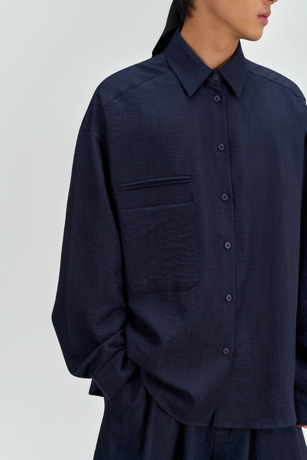 Gender Neutral Oversized Arm Long Sleeve Blouse (Navy)