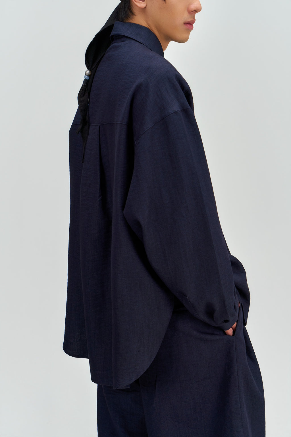 Gender Neutral Oversized Arm Long Sleeve Blouse (Navy)