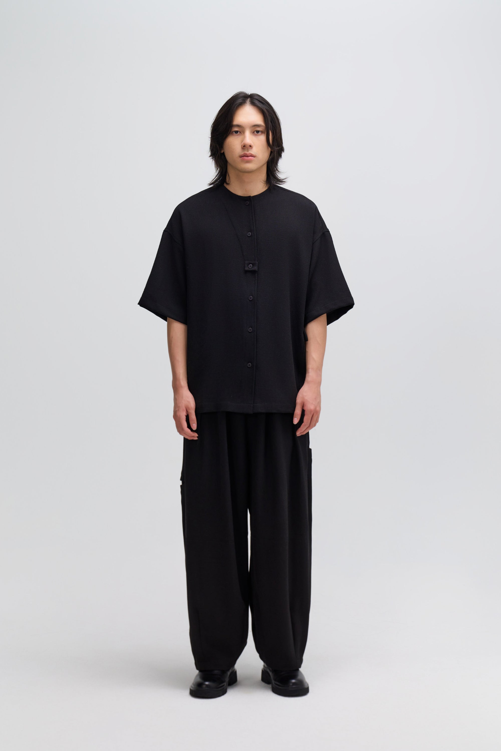 Gender Neutral Oversized Drop Shoulder Boxy Shirt (Poly Waffle Black)
