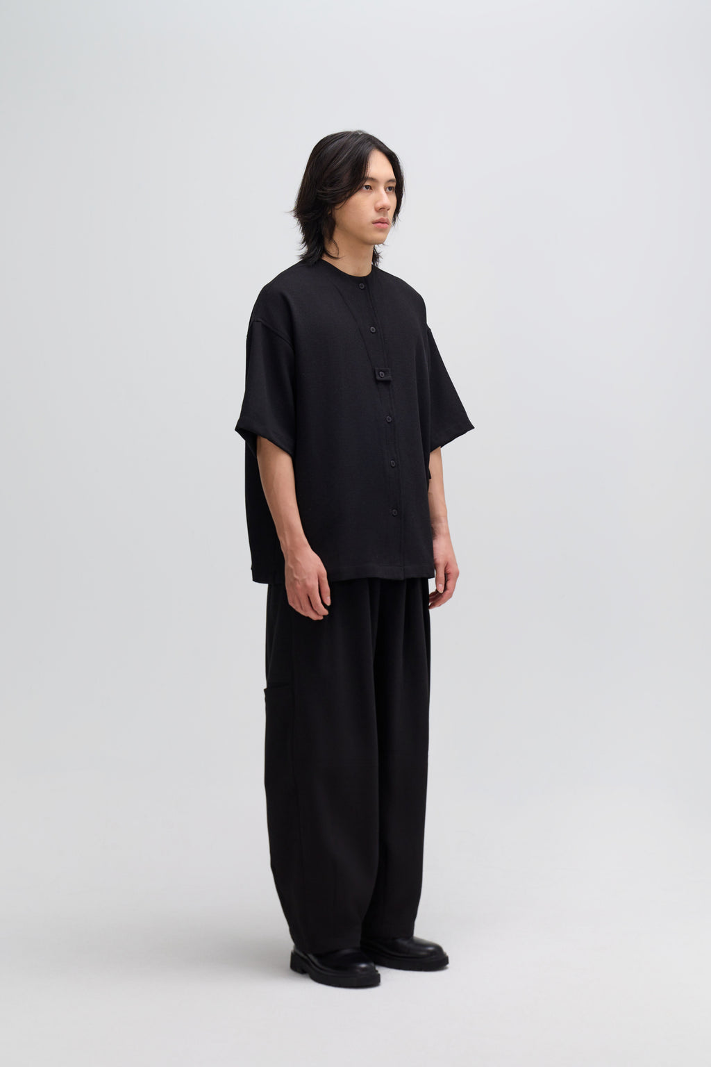 Gender Neutral Oversized Drop Shoulder Boxy Shirt (Poly Waffle Black)