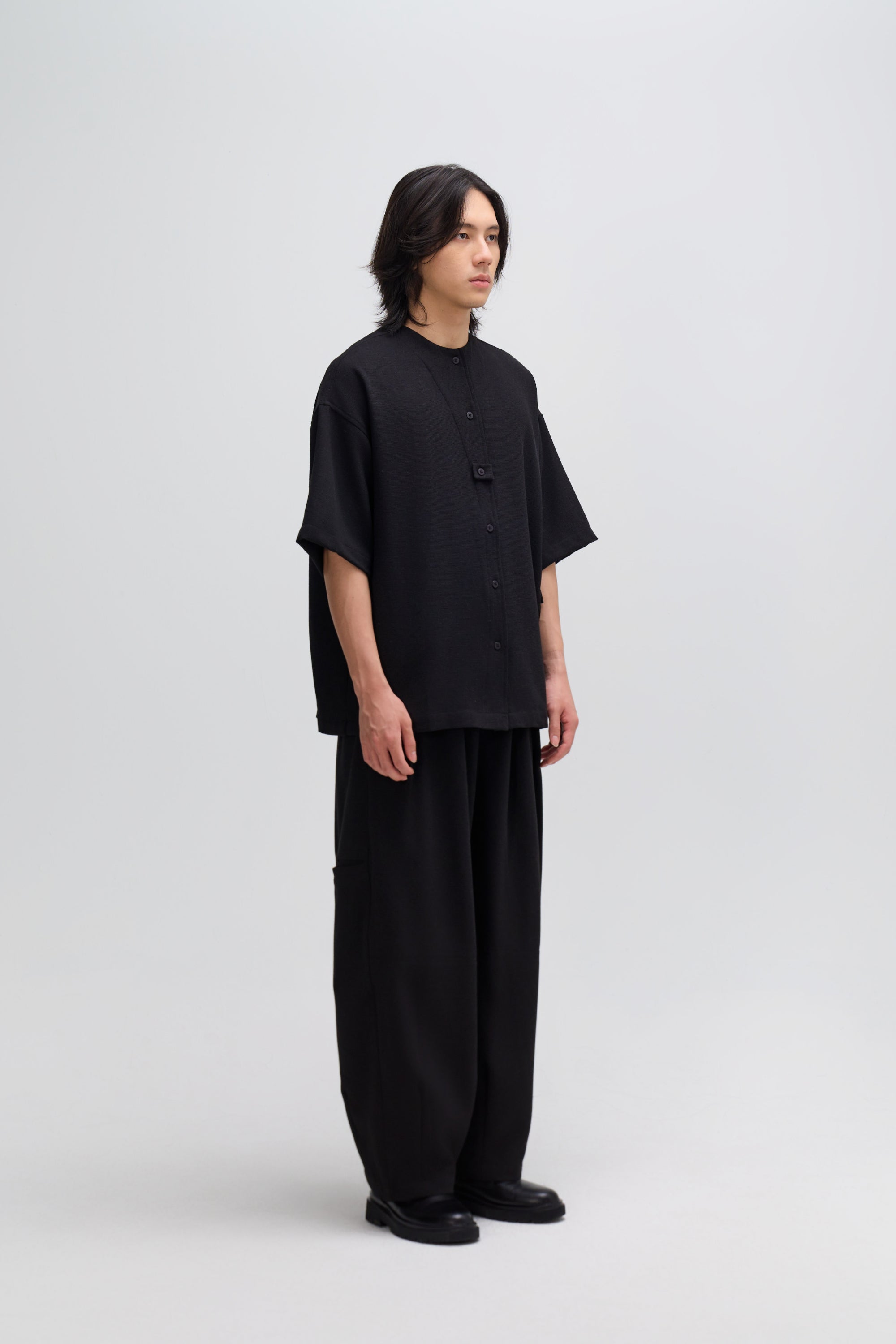 Gender Neutral Oversized Drop Shoulder Boxy Shirt (Poly Waffle Black)