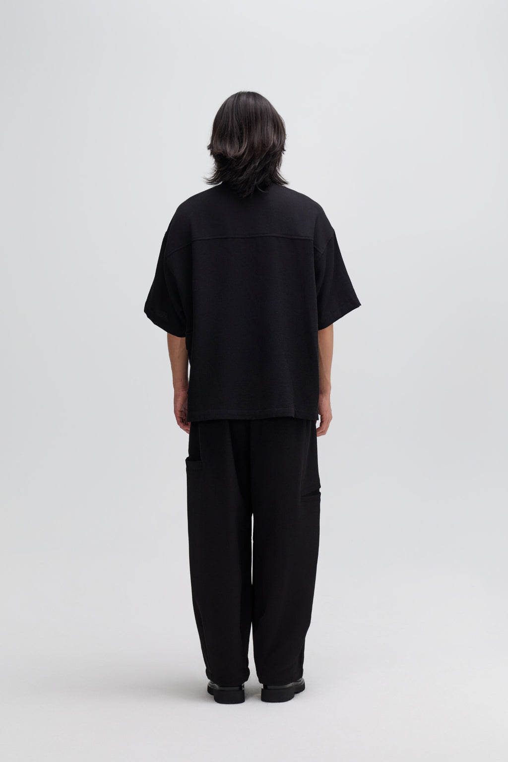 Gender Neutral Oversized Drop Shoulder Boxy Shirt (Poly Waffle Black)