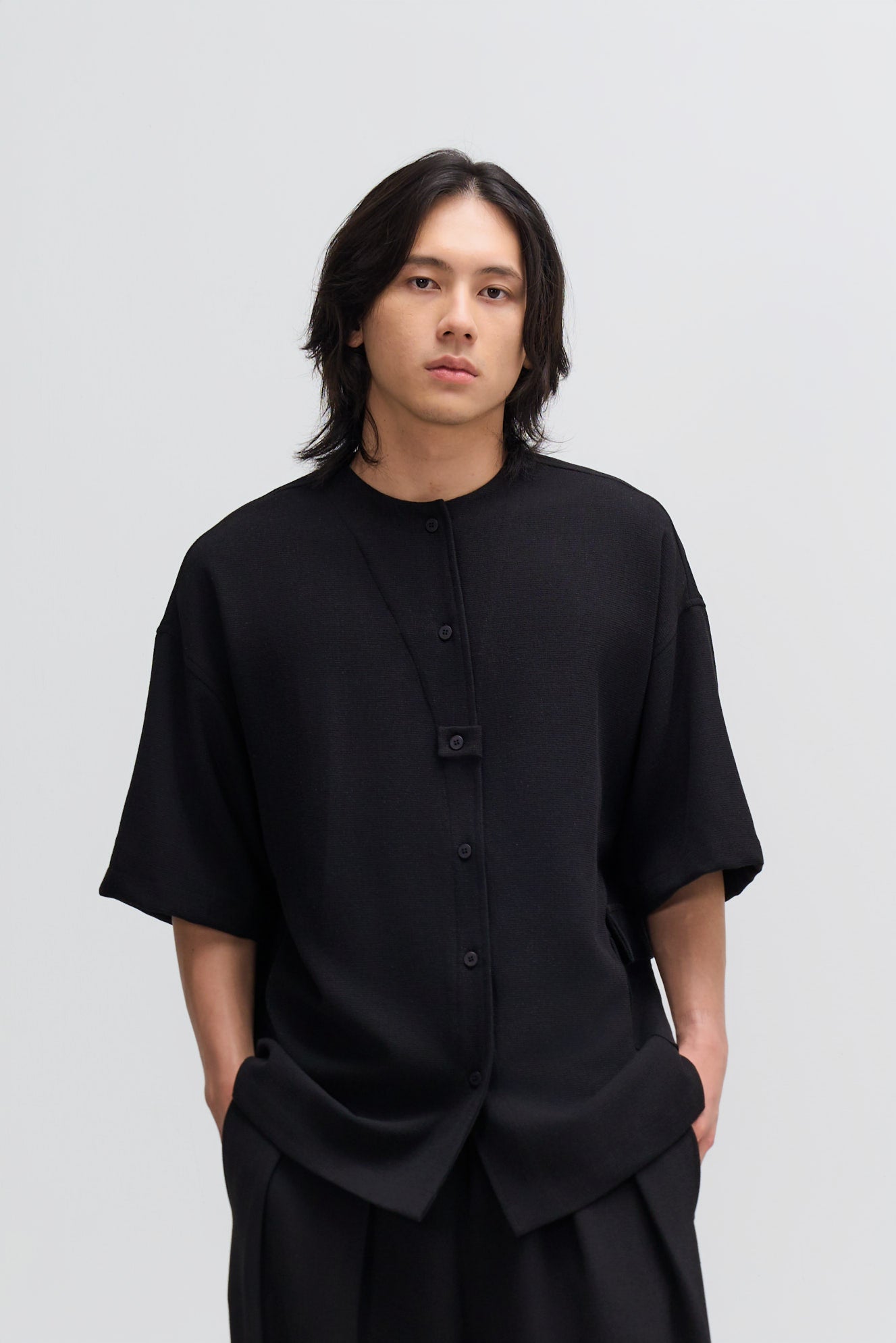 Gender Neutral Oversized Drop Shoulder Boxy Shirt (Poly Waffle Black)