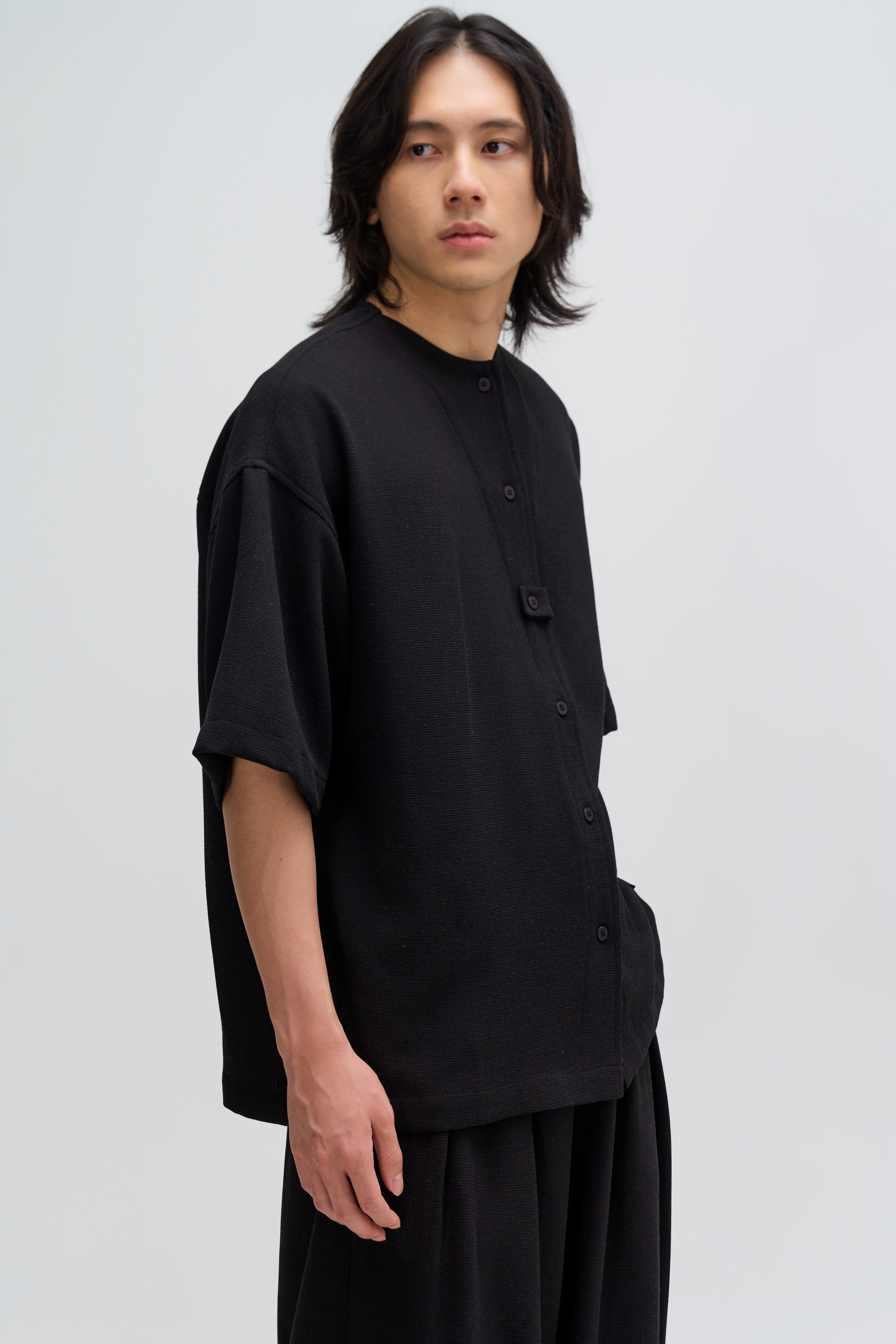 Gender Neutral Oversized Drop Shoulder Boxy Shirt (Poly Waffle Black)