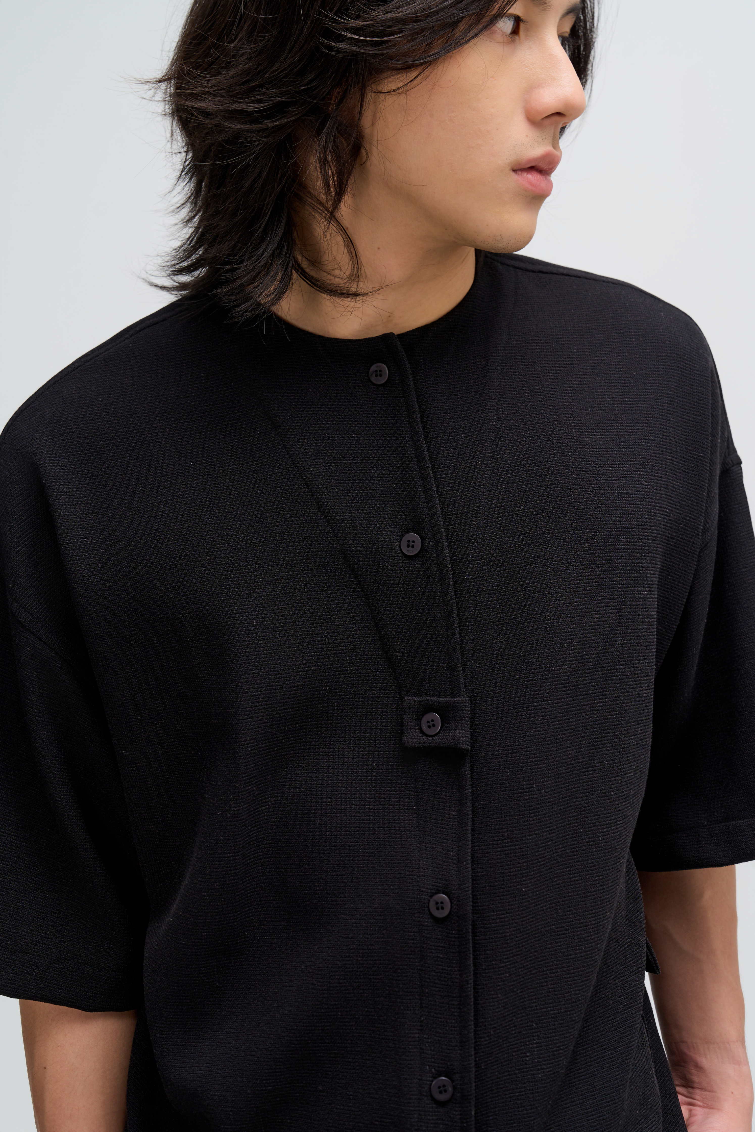 Gender Neutral Oversized Drop Shoulder Boxy Shirt (Poly Waffle Black)