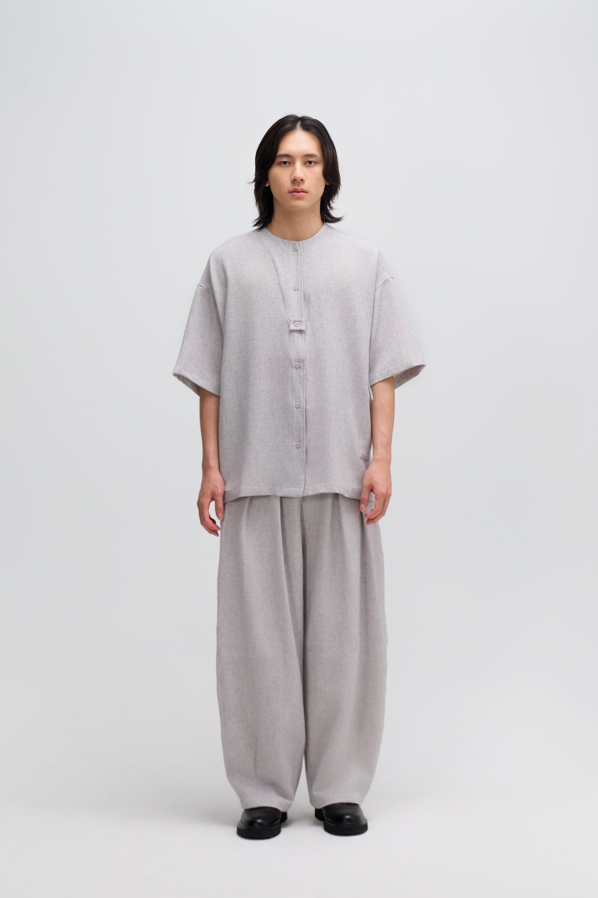 Gender Neutral Oversized Drop Shoulder Boxy Shirt (Poly Waffle Grey)