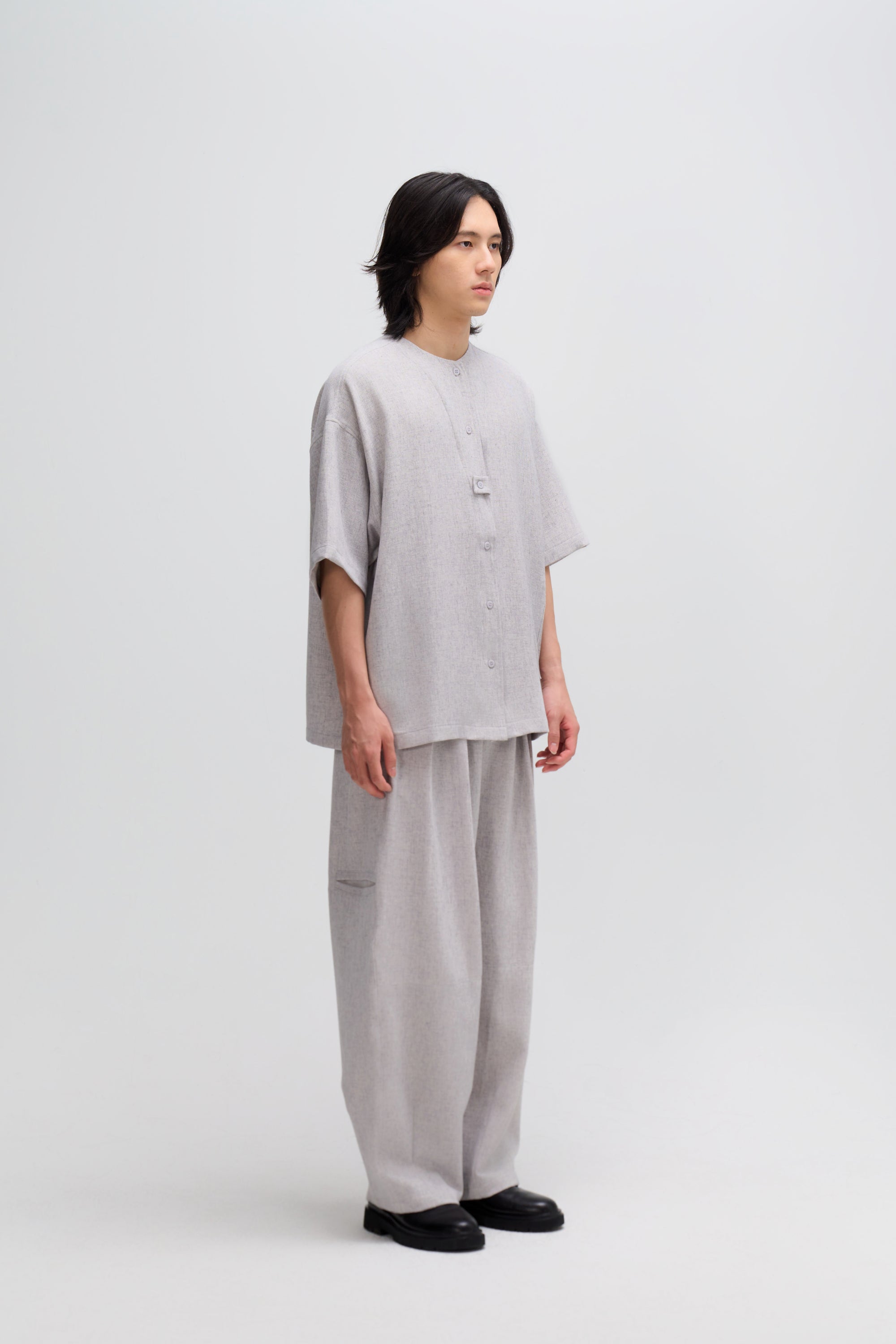 Gender Neutral Oversized Drop Shoulder Boxy Shirt (Poly Waffle Grey)