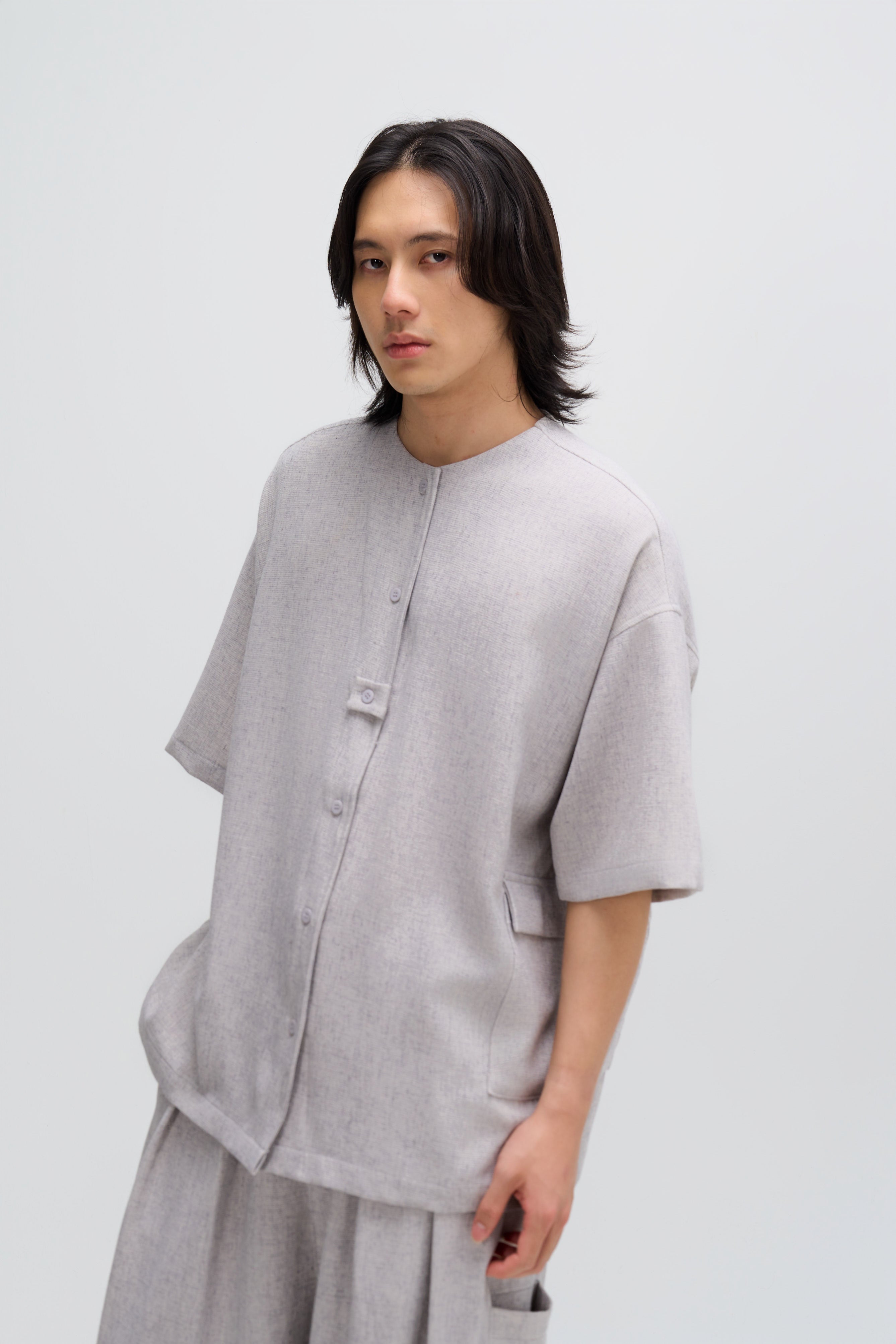 Gender Neutral Oversized Drop Shoulder Boxy Shirt (Poly Waffle Grey)