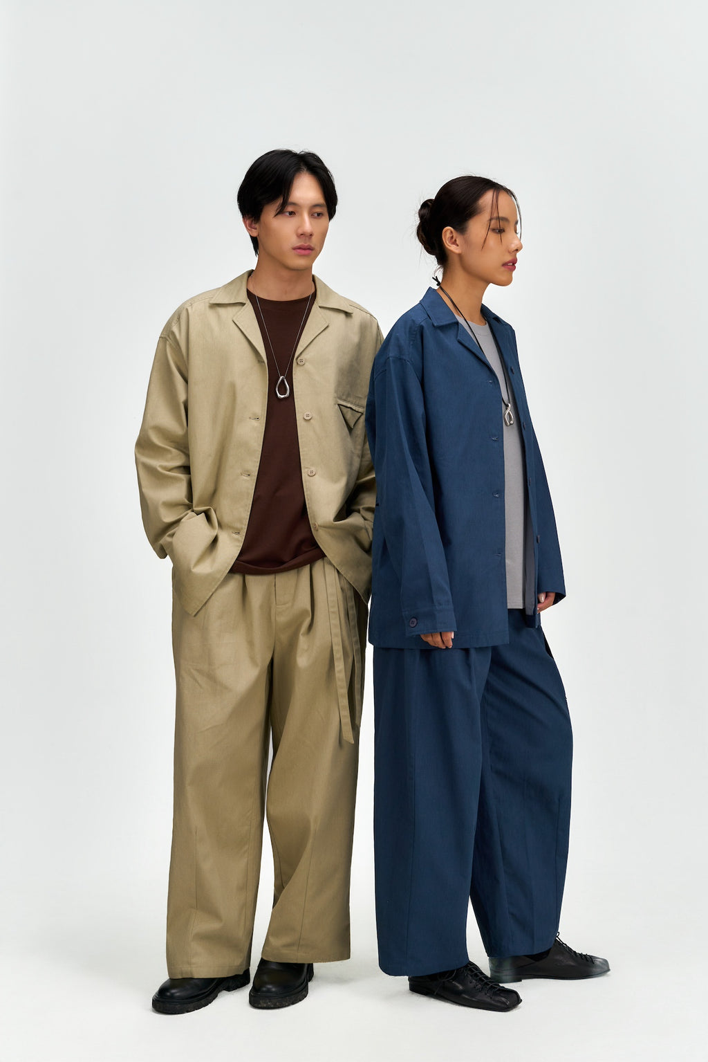 Gender Neutral Double Belted Long Trousers (Blue)