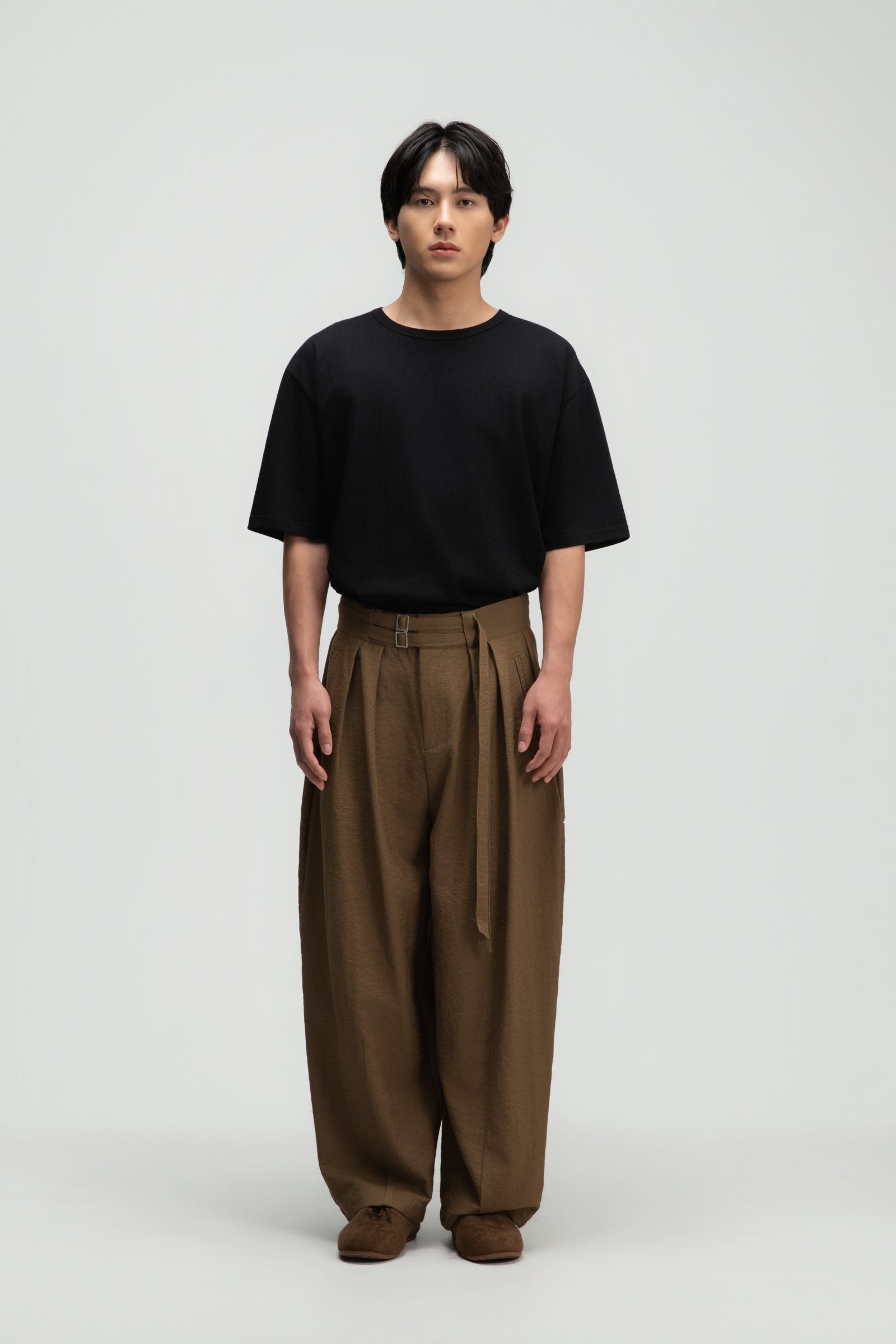 Gender Neutral Double Belted Long Trousers (Mud)