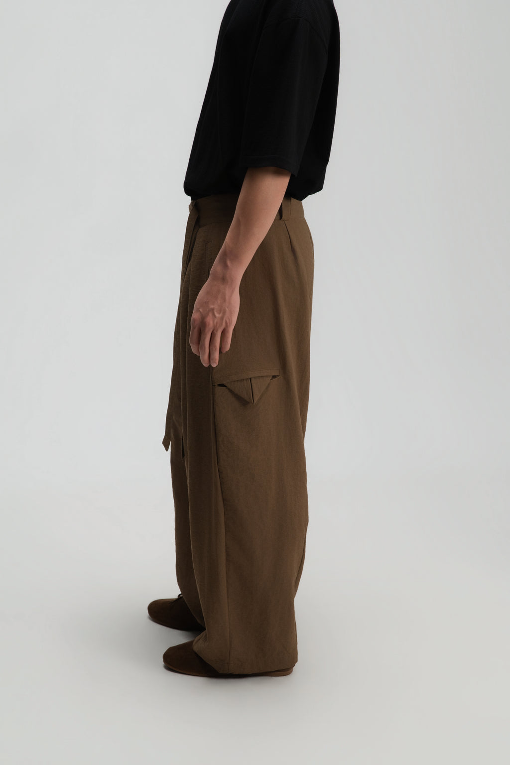 Gender Neutral Double Belted Long Trousers (Mud)