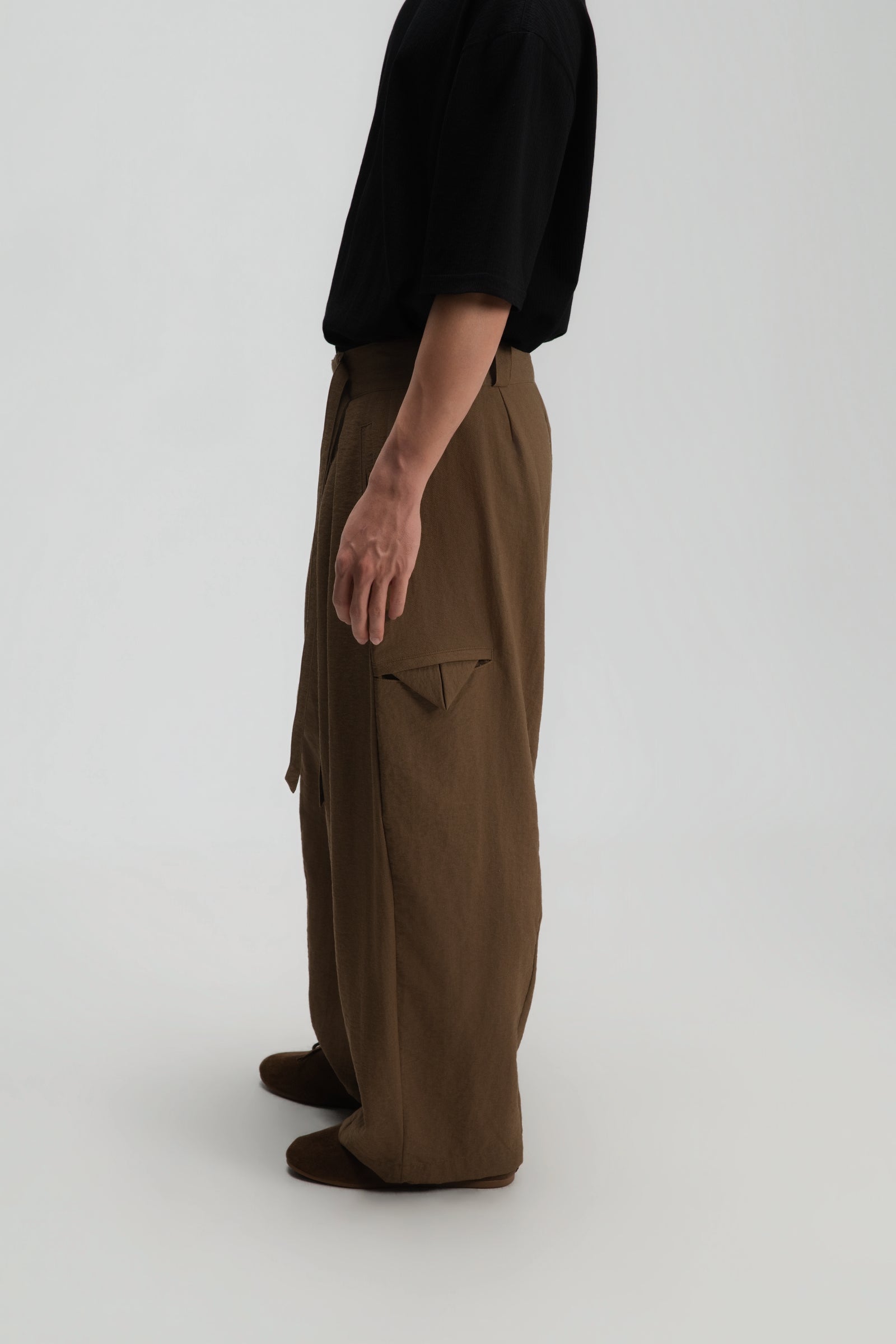 Gender Neutral Double Belted Long Trousers (Mud)