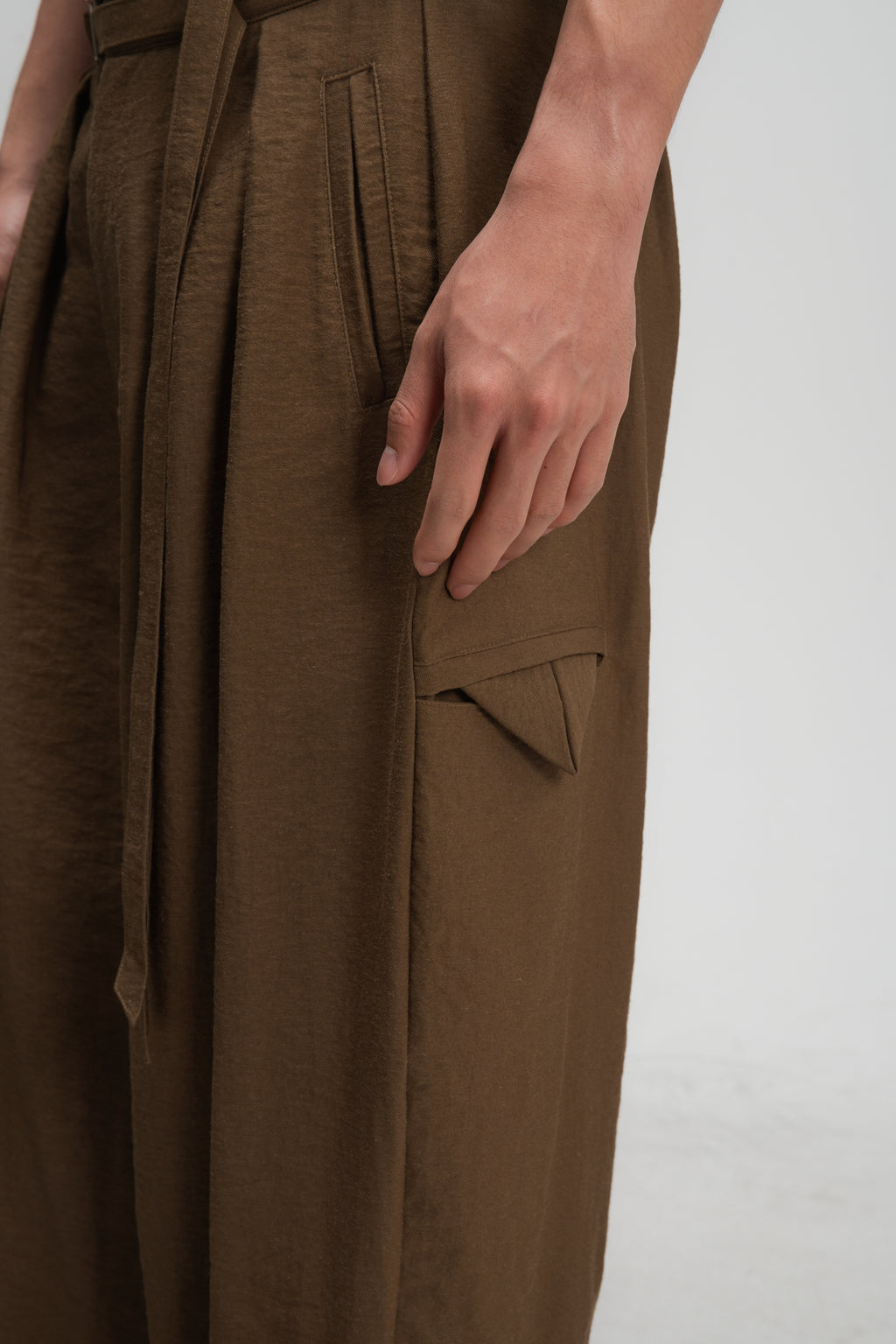 Gender Neutral Double Belted Long Trousers (Mud)