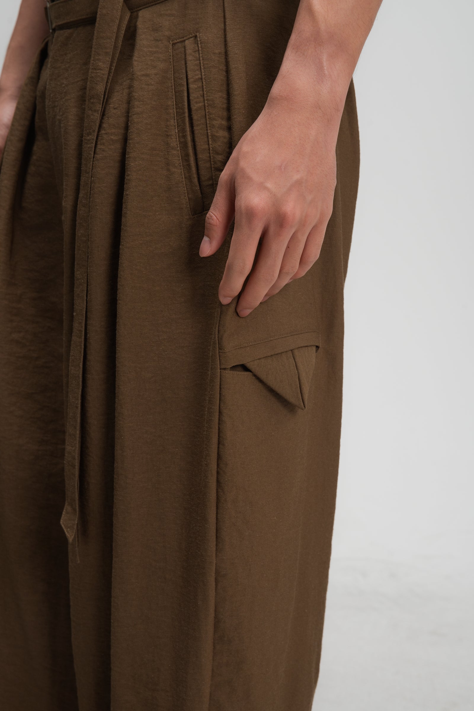 Gender Neutral Double Belted Long Trousers (Mud)