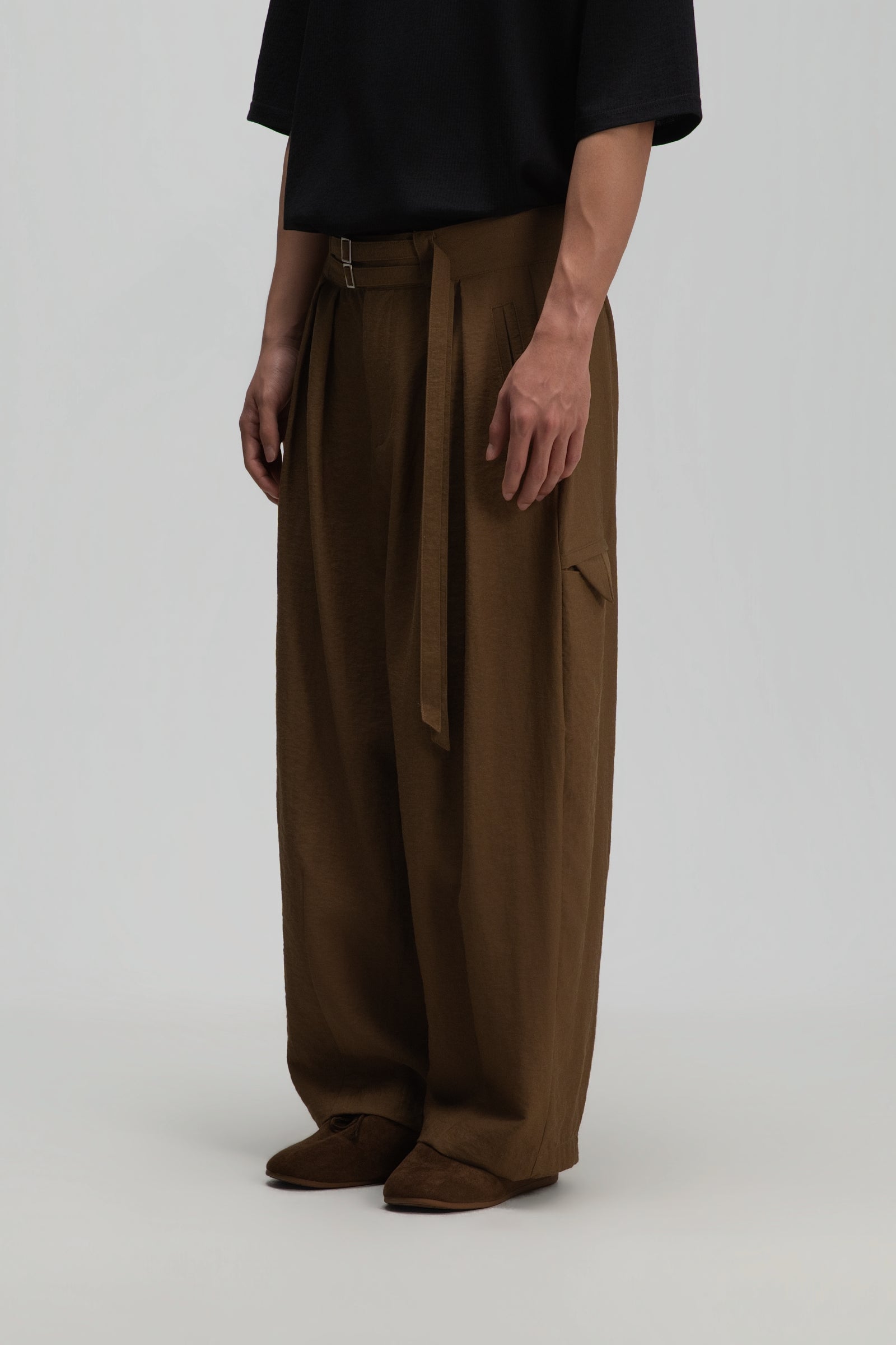 Gender Neutral Double Belted Long Trousers (Mud)