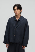 Gender Neutral Oversized Pleated Back Hem Blazer (Navy Blue Stripe)