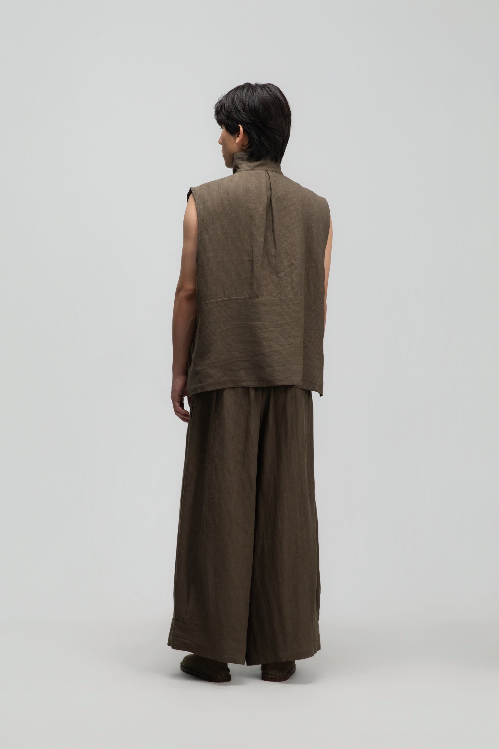 Gender Neutral Funnel Neck Vest (Olive Brown Stripe)