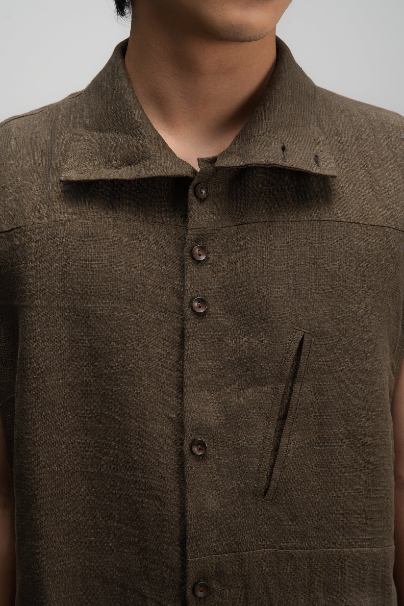 Gender Neutral Funnel Neck Vest (Olive Brown Stripe)