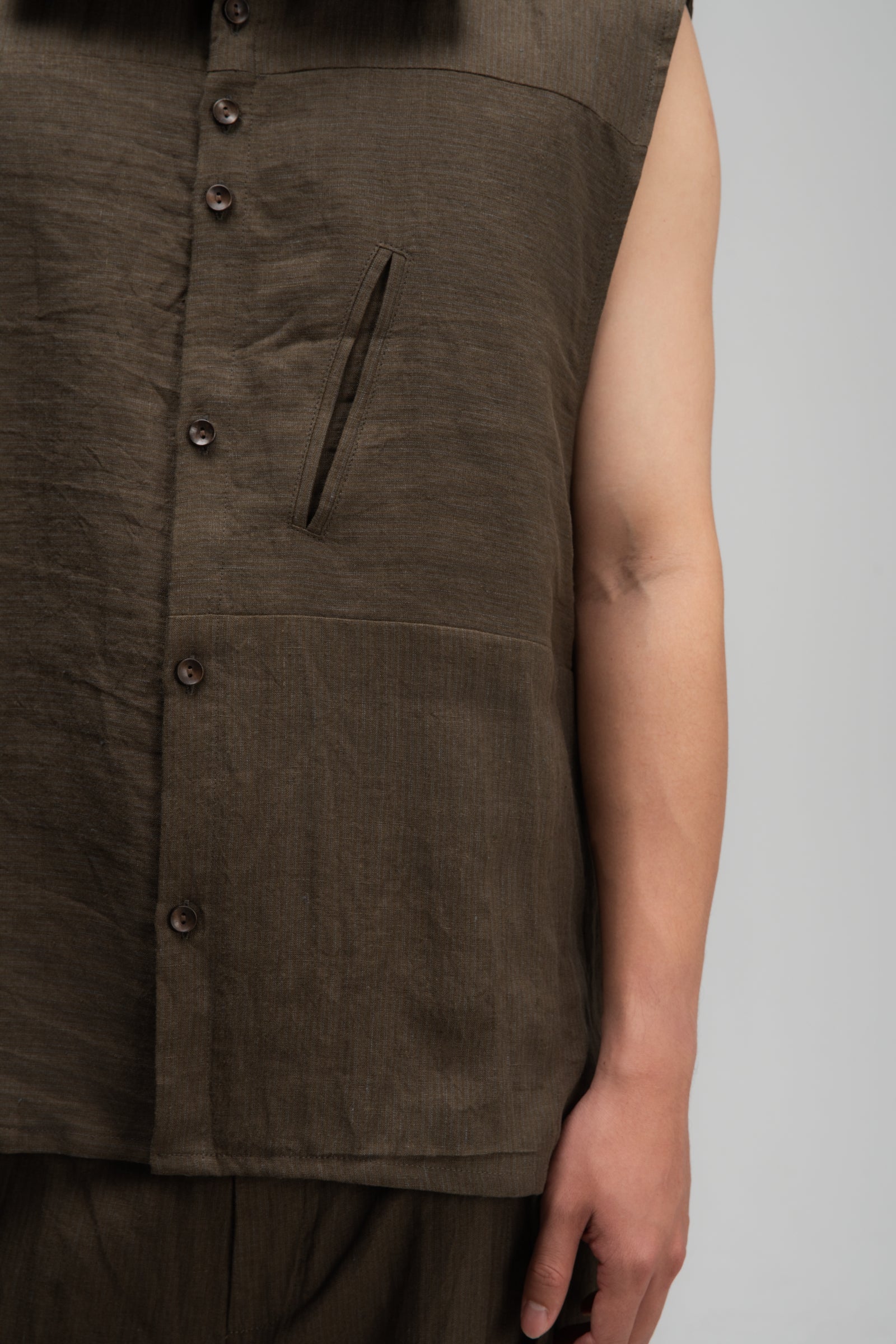 Gender Neutral Funnel Neck Vest (Olive Brown Stripe)