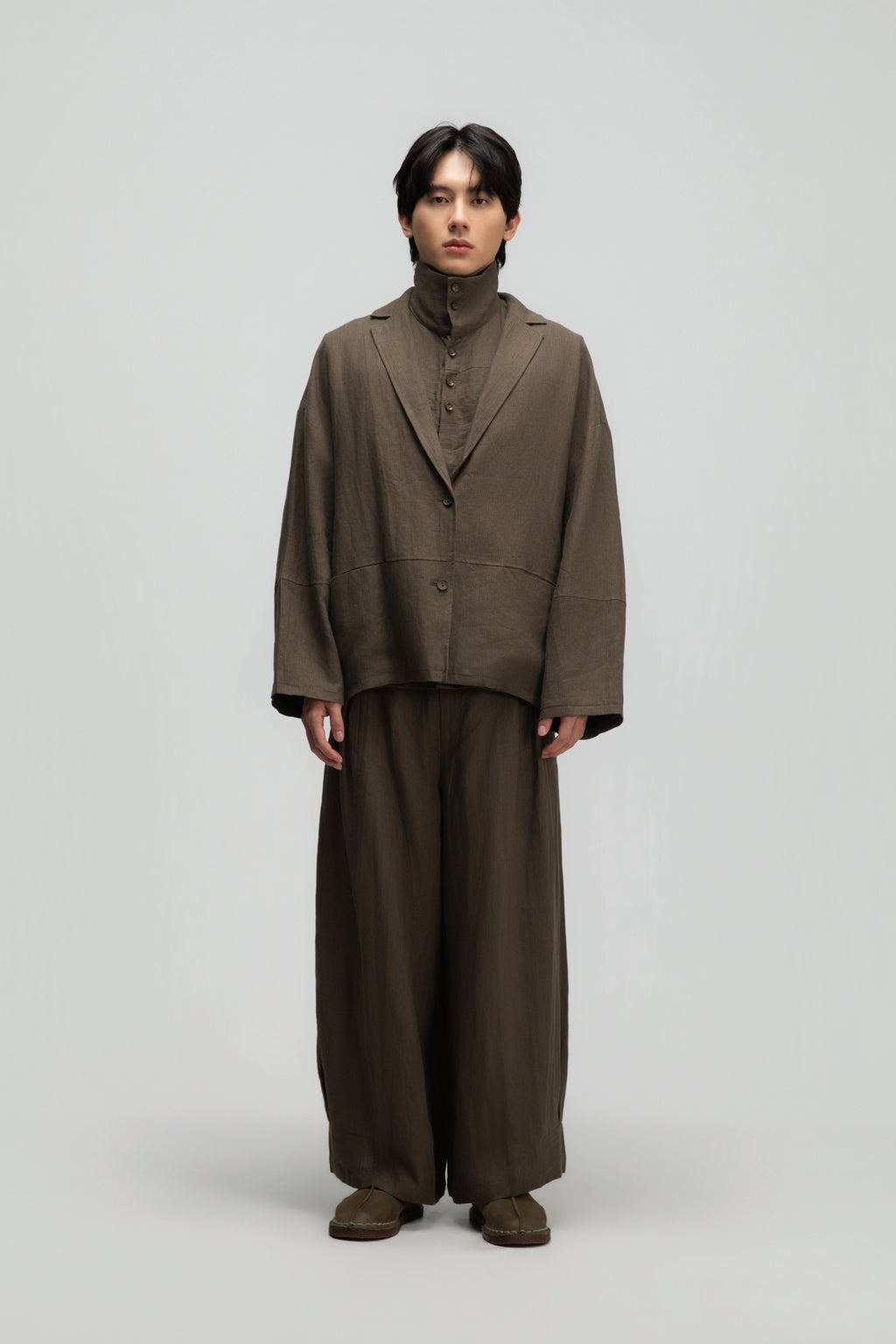 Gender Neutral Funnel Neck Vest (Olive Brown Stripe)