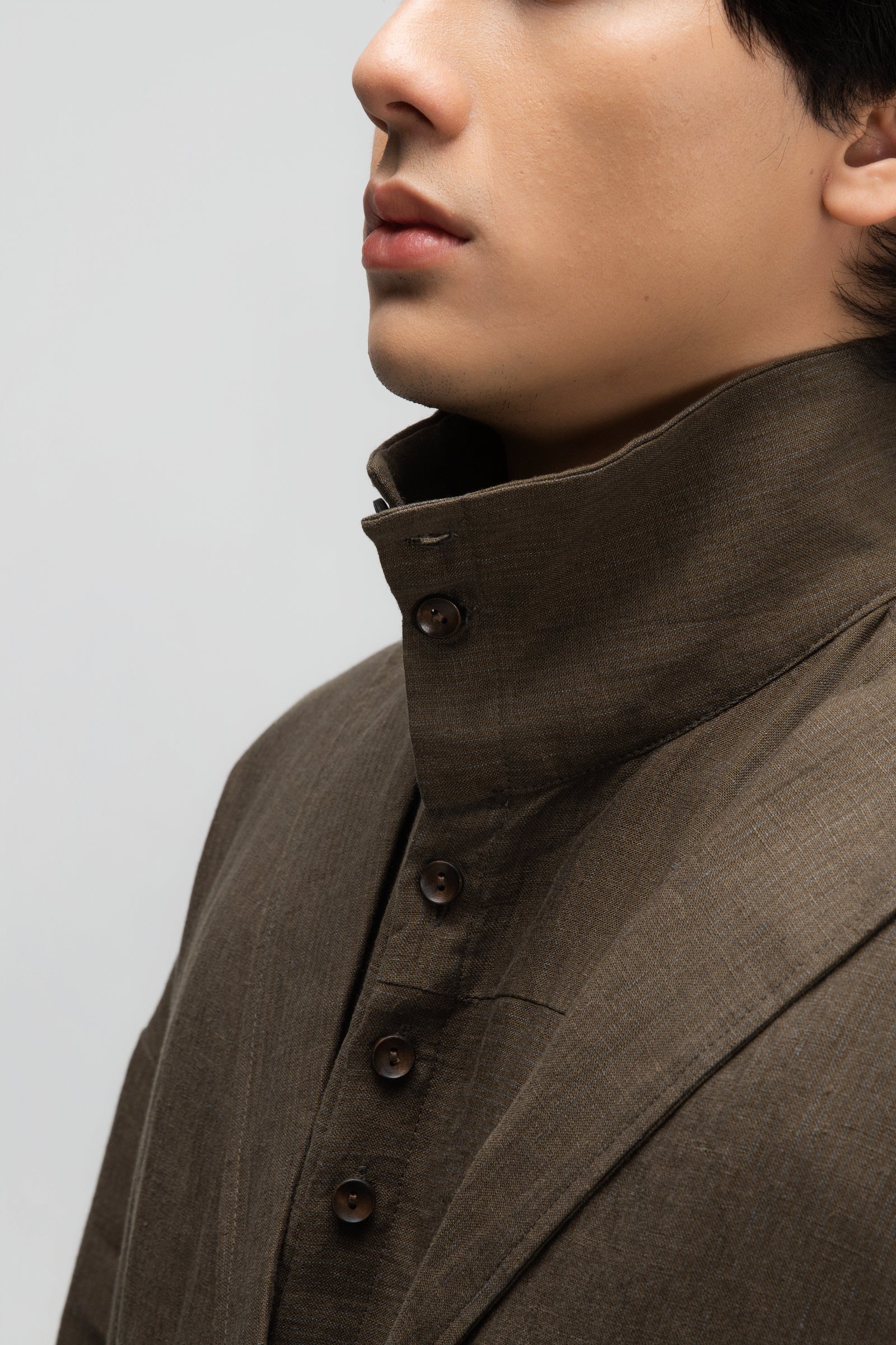 Gender Neutral Funnel Neck Vest (Olive Brown Stripe)