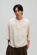 Gender Neutral 3/4 Sleeve Arc Collar Shirt (Off White)