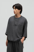 Gender Neutral 3/4 Sleeve Arc Collar Shirt (Midnight Grey)