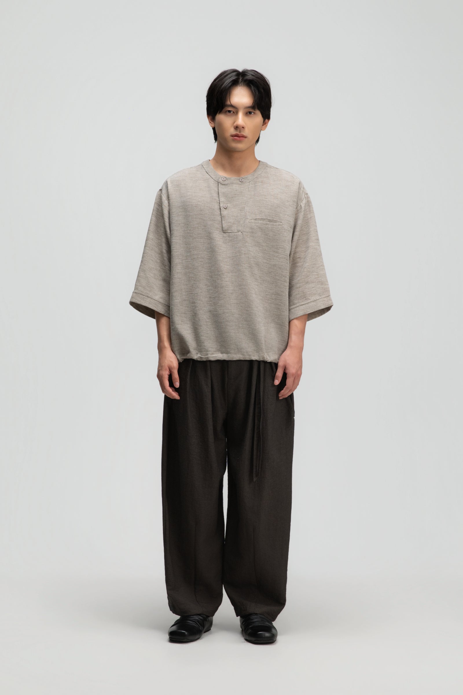 Gender Neutral Double Belted Long Trousers (Dark Grey)