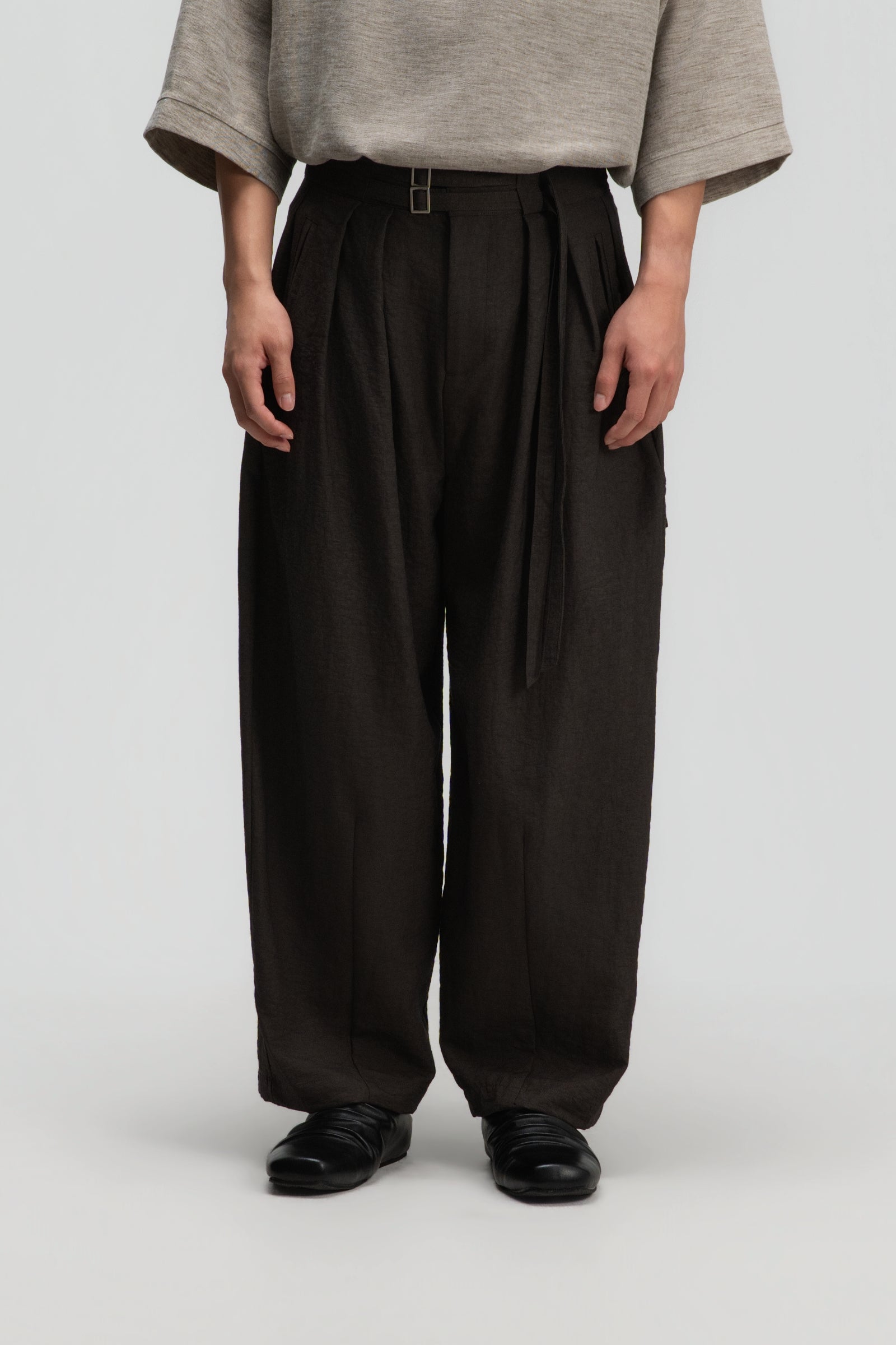 Gender Neutral Double Belted Long Trousers (Dark Grey)