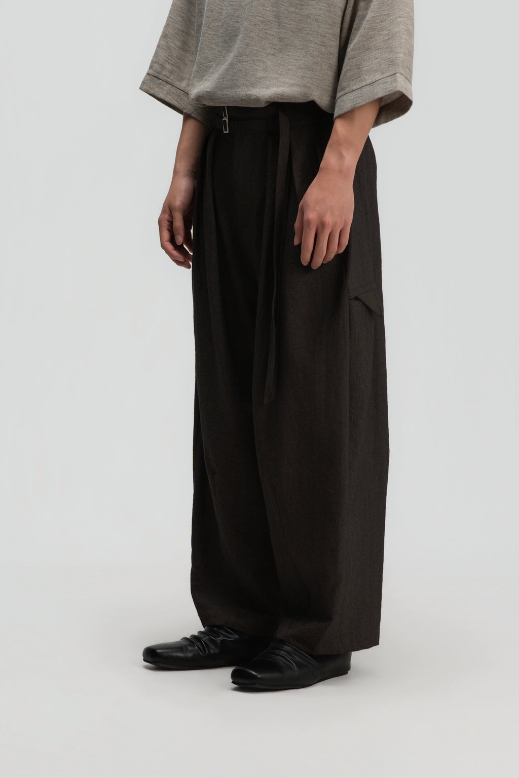 Gender Neutral Double Belted Long Trousers (Dark Grey)