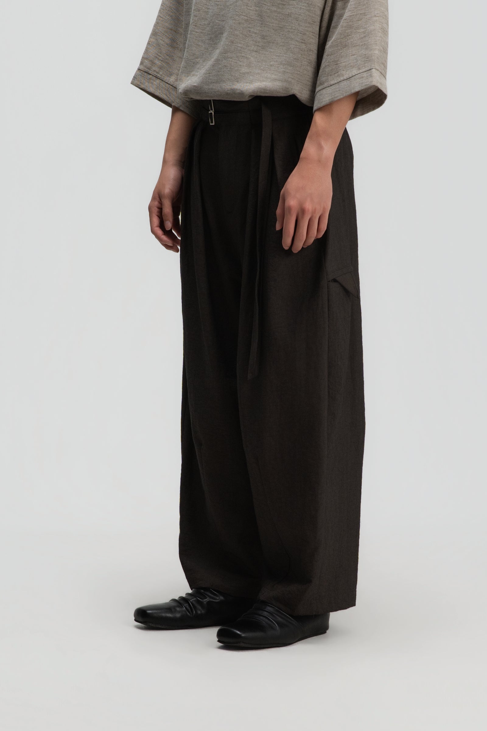 Gender Neutral Double Belted Long Trousers (Dark Grey)