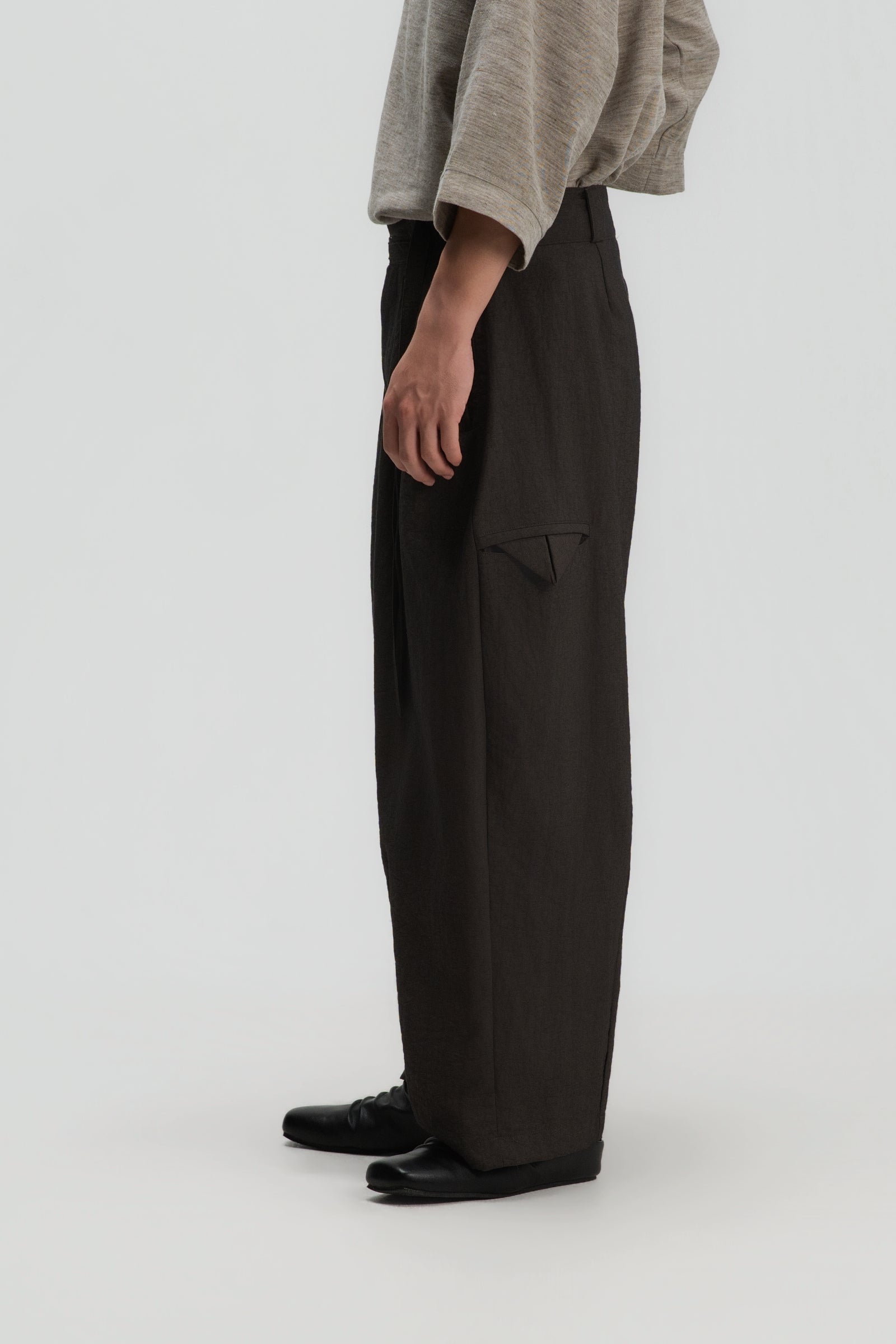 Gender Neutral Double Belted Long Trousers (Dark Grey)