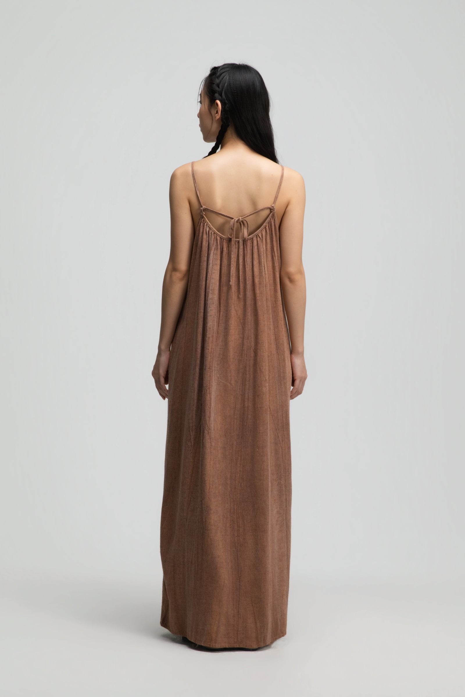 Front Drape Raw Hemp Cami Dress (Tie Dye Rust)