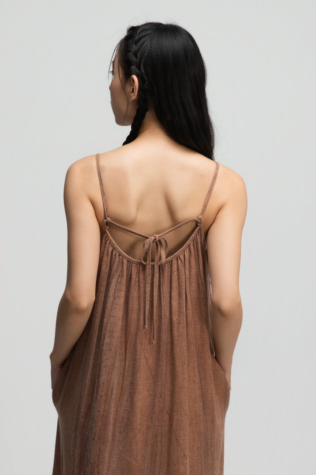 Front Drape Raw Hem Cami Dress (Tie Dye Rust)