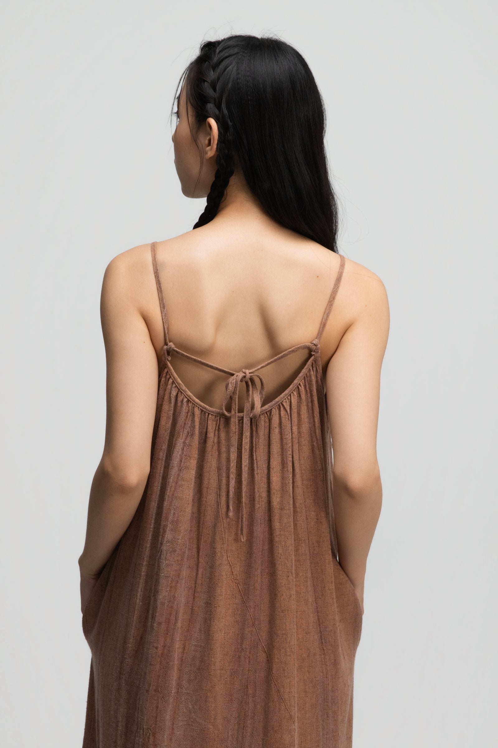 Front Drape Raw Hem Cami Dress (Tie Dye Rust)