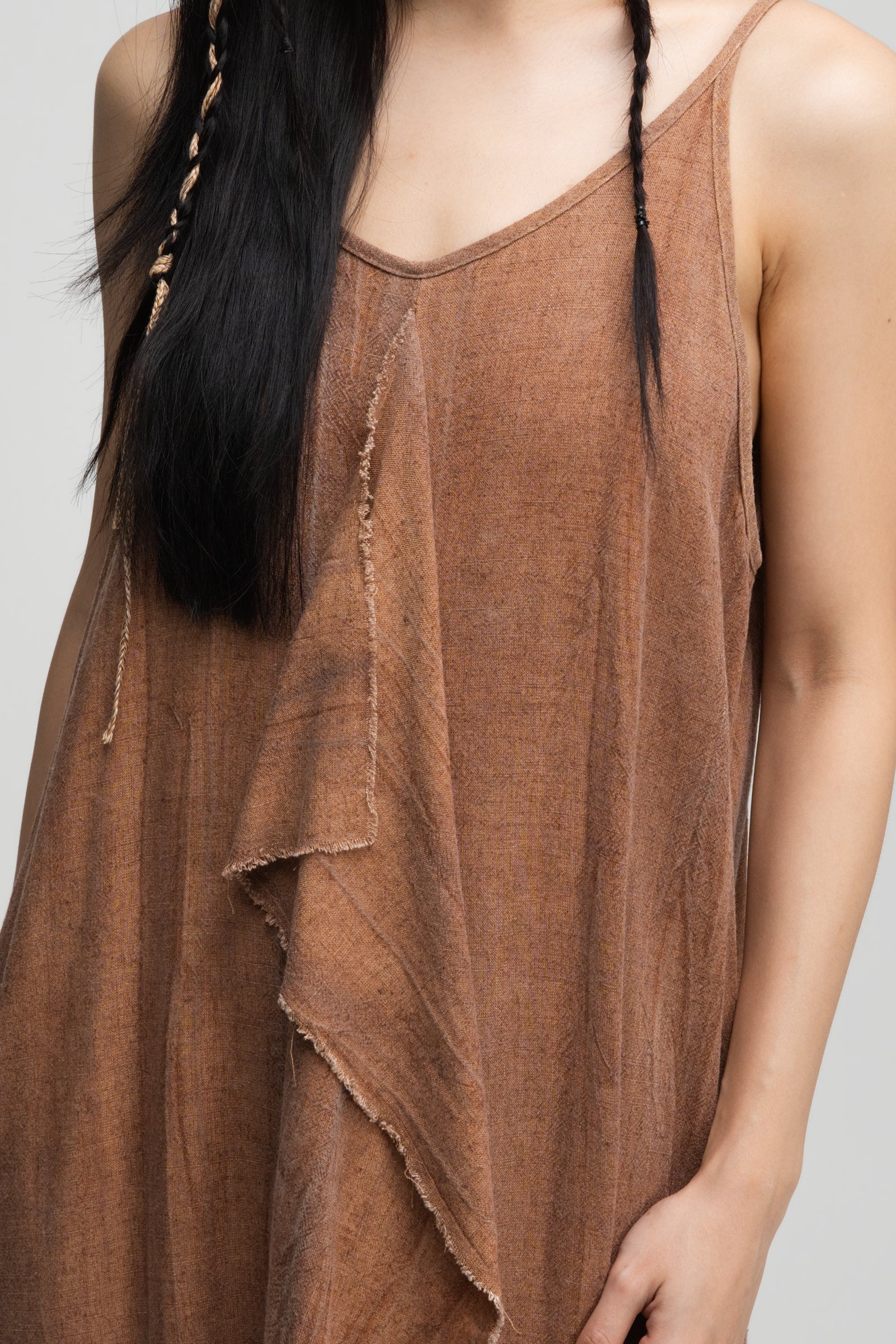 Front Drape Raw Hemp Cami Dress (Tie Dye Rust)