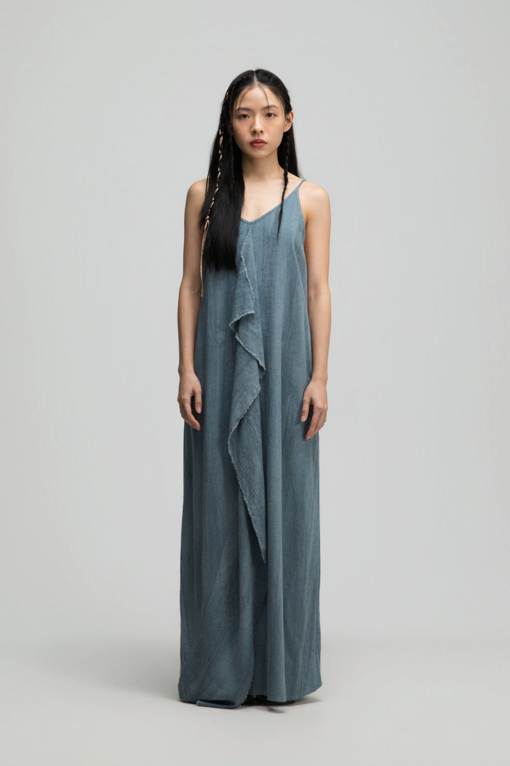 Front Drape Raw Hem Cami Dress (Tie Dye Teal)
