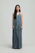 Front Drape Raw Hem Cami Dress (Tie Dye Teal)