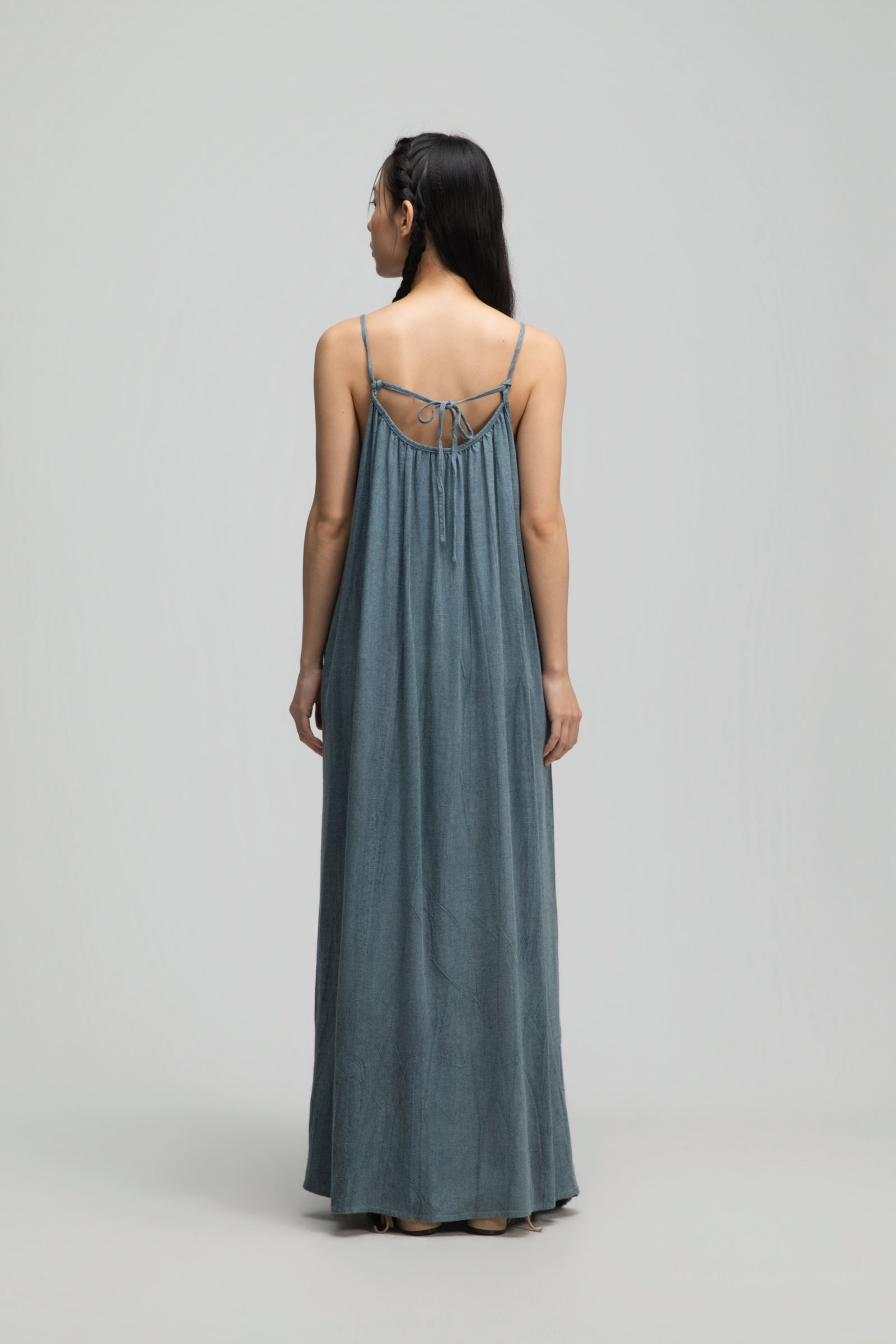 Front Drape Raw Hemp Cami Dress (Tie Dye Teal)