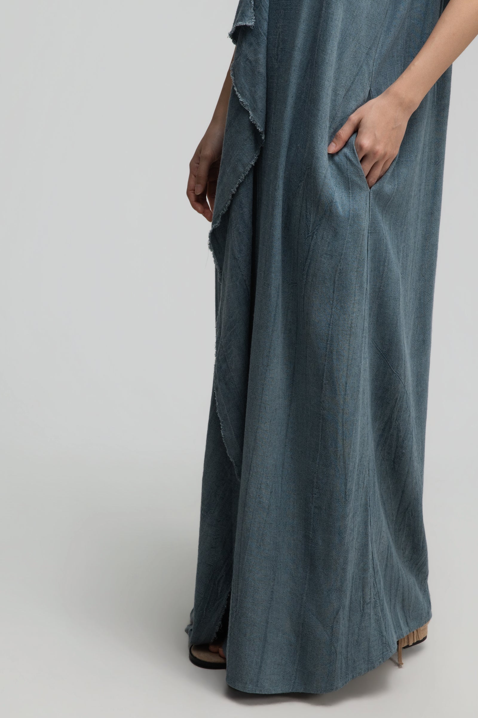 Front Drape Raw Hemp Cami Dress (Tie Dye Teal)