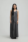 Front Drape Raw Hem Cami Dress (Tie Dye Grey)