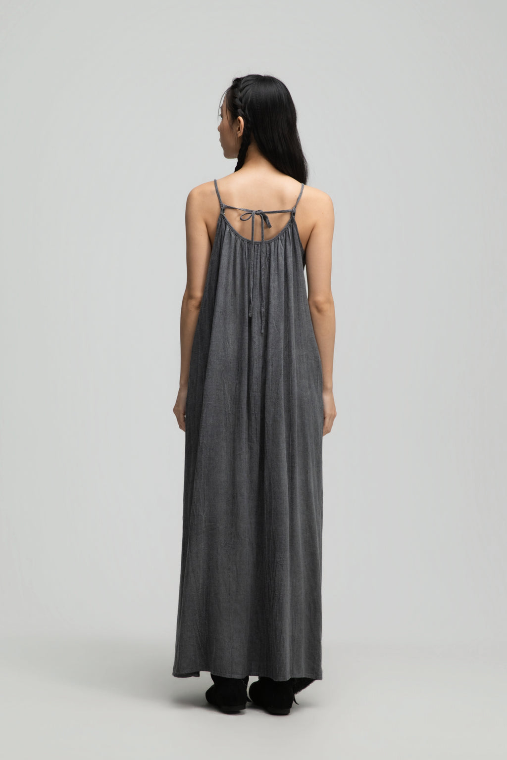 Front Drape Raw Hem Cami Dress (Tie Dye Grey)