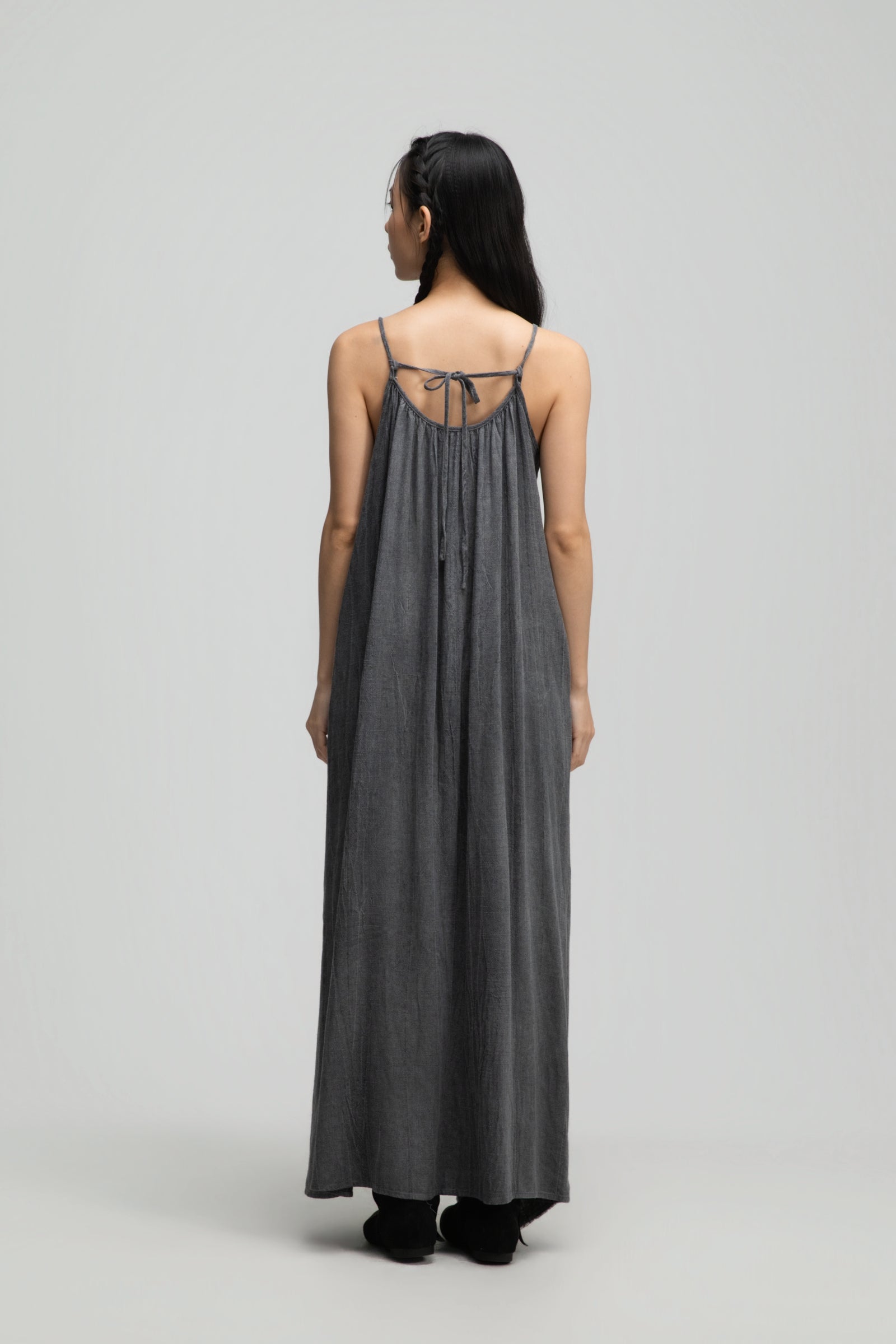 Front Drape Raw Hemp Cami Dress (Tie Dye Grey)